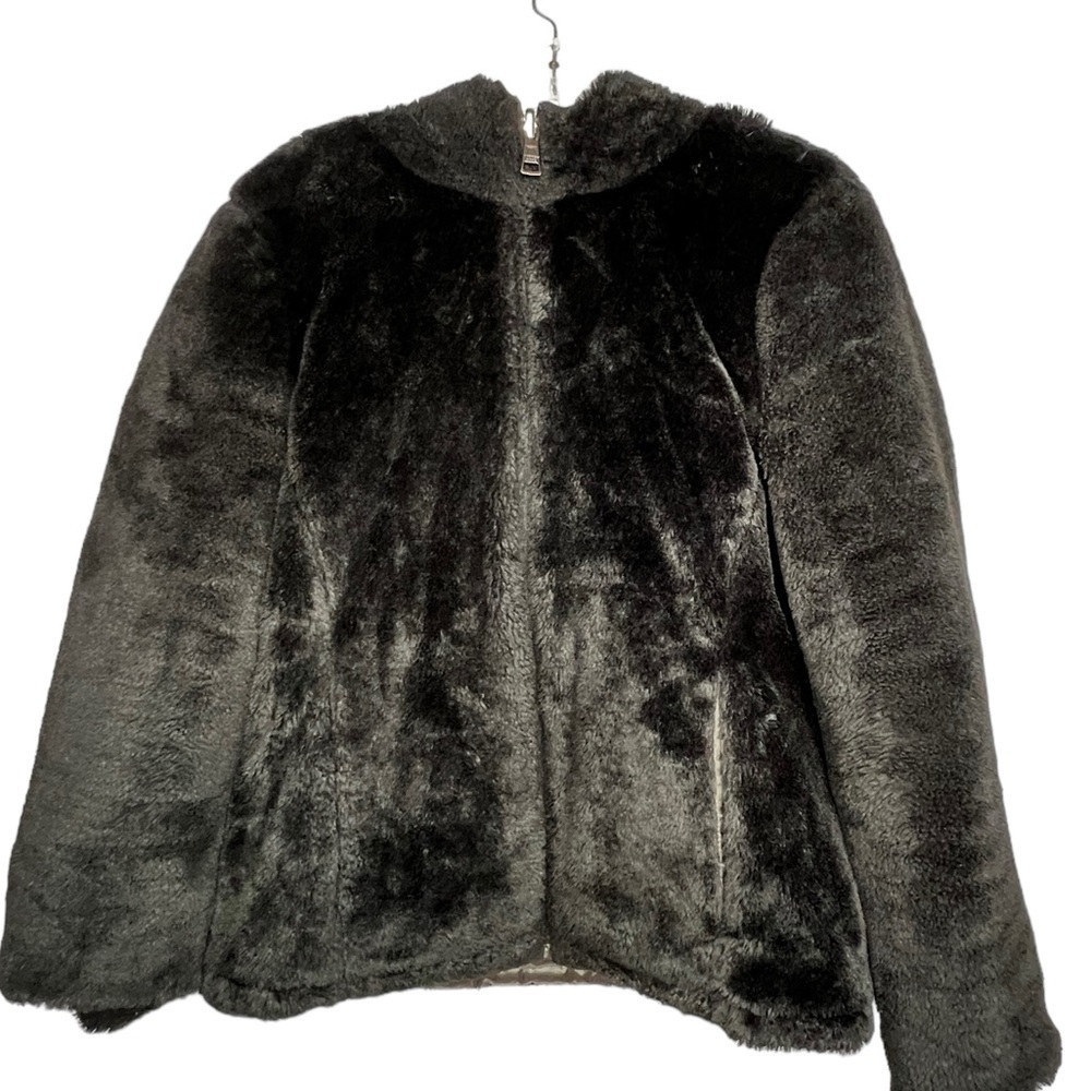 Andrew Marc Black Fuzzy Hoody Coat